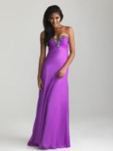 6694: You can never go wrong with a strapless, sweetheart dress. Flattering to every girl’s figure, a style like this purple, chiffon Night Moves is perfect for any formal occasion. The A-line silhouette and elaborate A-B beading along the sweetheart neckline are simple and classic, yet captivating.